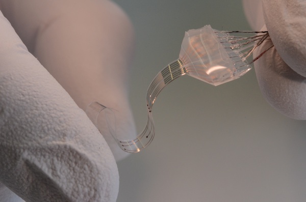 The e-Dura neural implant is soft and flexible, so that it won't break when patients bend and twist. © EPFL 2015 