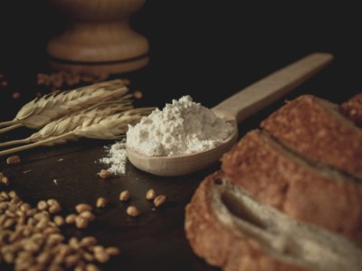 Bread, flour and wheat grains