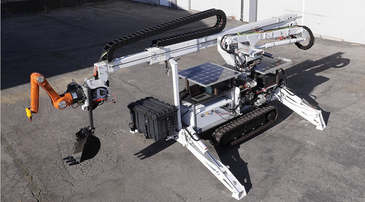The Digital Contruction Platform showing digger and photovoltaic panels. (Mediated Matter MIT)
