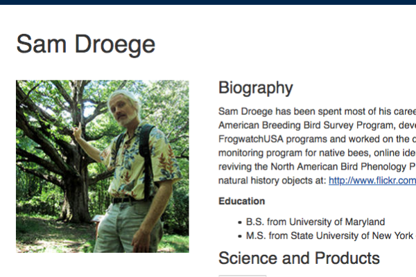 Sam Droege profile page