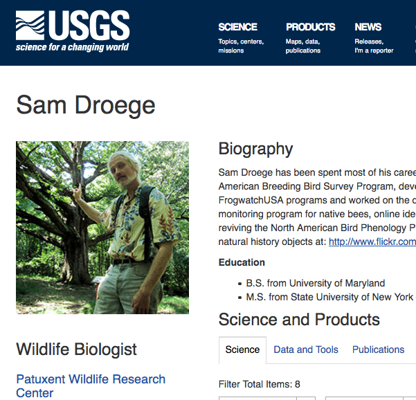 Sam Droege Research Page