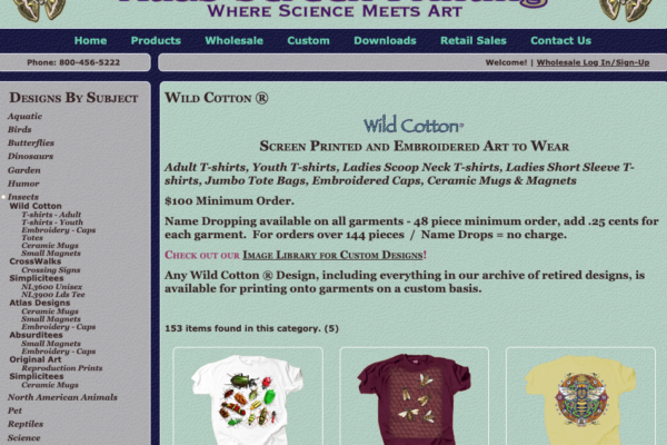 Screenshot of webstore that sells insect-themed apparel